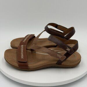 Aetrex Sandals Womens 6-6.5 Gabby Strappy Tan Hook & Loop Open Toe Comfort